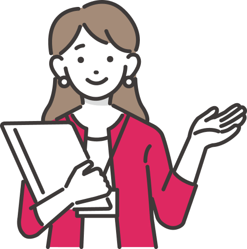 ファイルを持って手を挙げている女性のイラスト