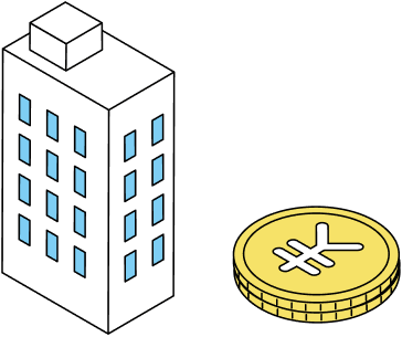 ビルと金貨と金塊のイラスト